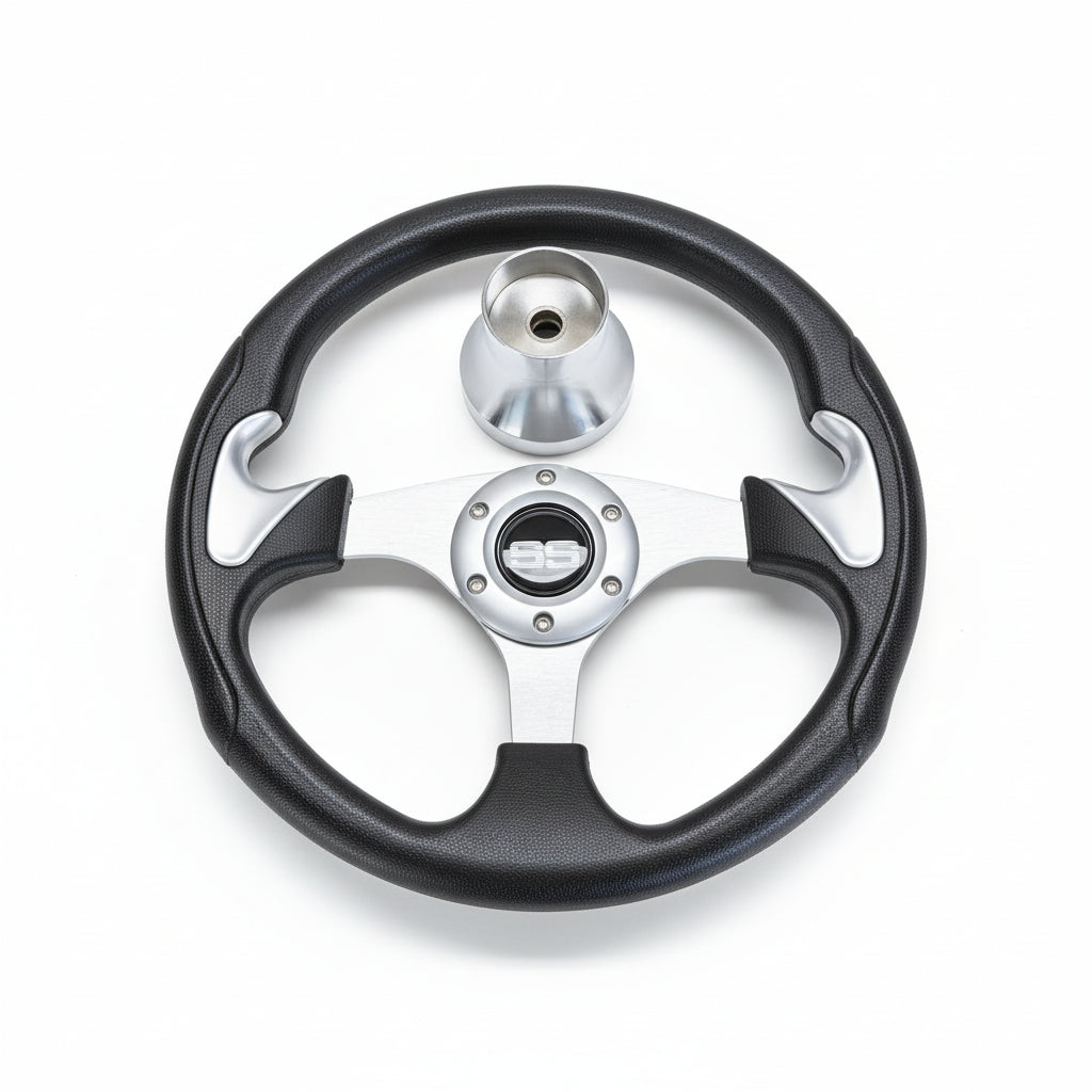 (Yamaha) Black & Chrome Steering Wheel w/ Hub Adapter Bundle