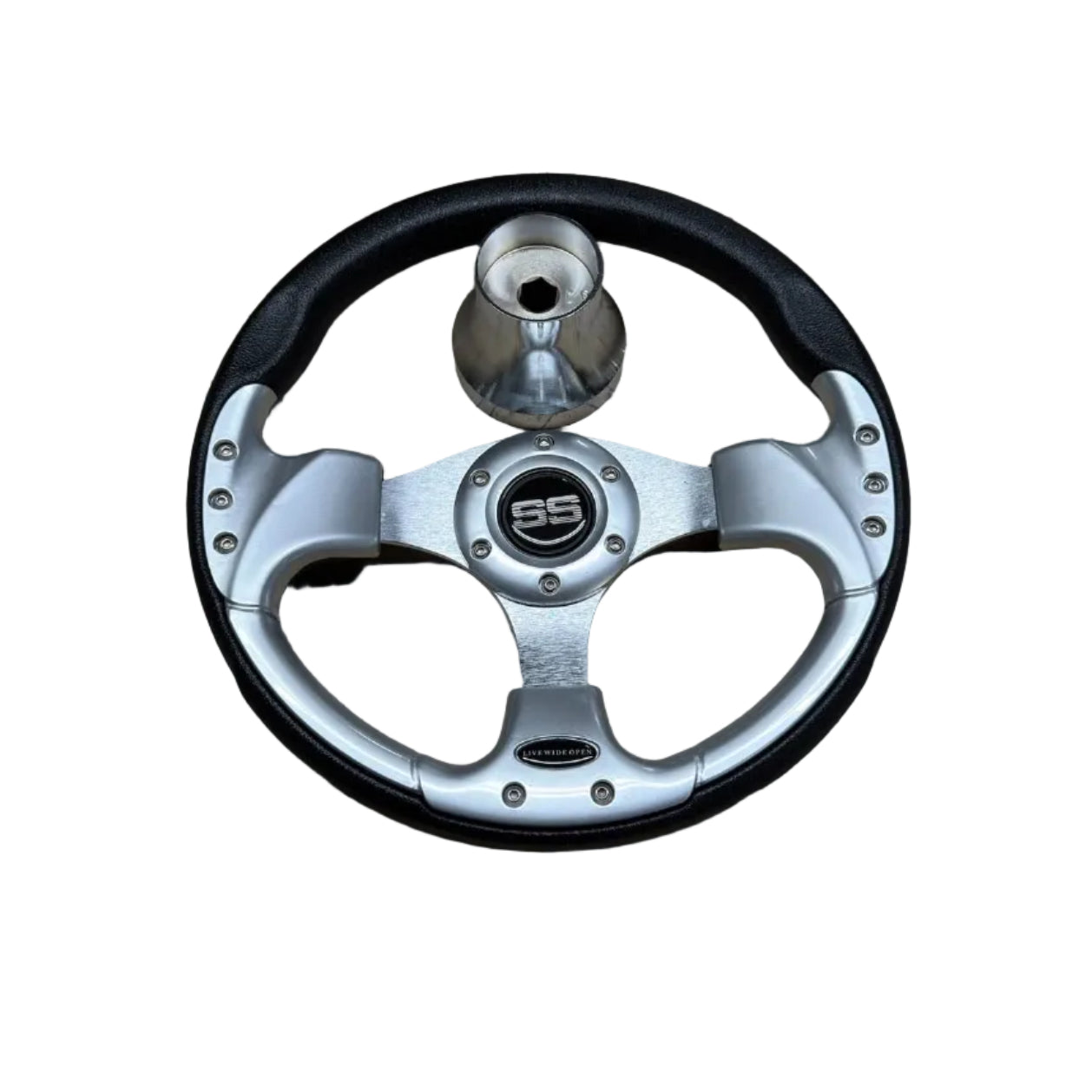 Black & Silver Steering Wheel w/ Hub Adapter Bundle