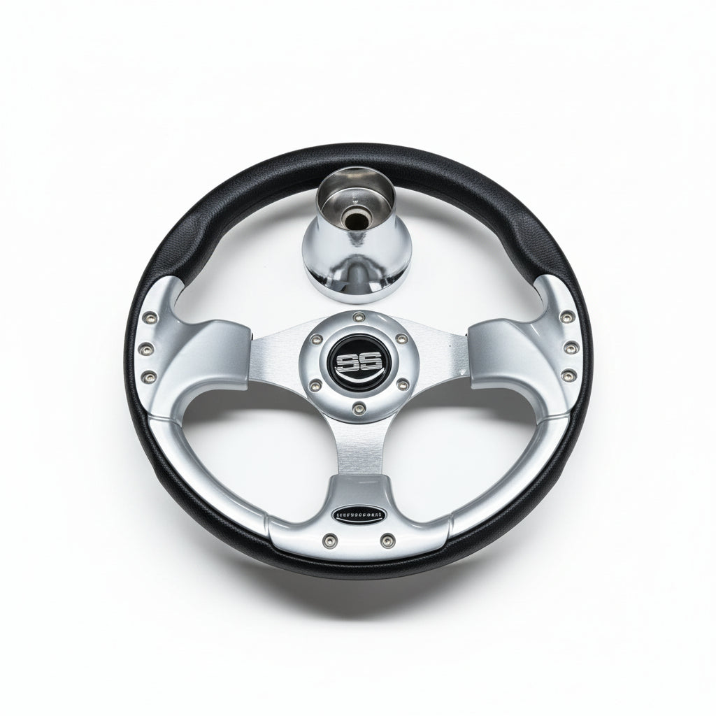 Black & Silver Steering Wheel w/ Hub Adapter Bundle