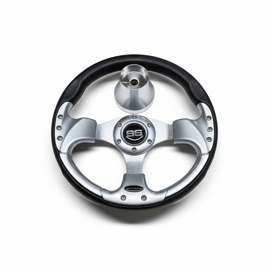 (Yamaha) Black & Silver Steering Wheel w/ Hub Adapter Bundle